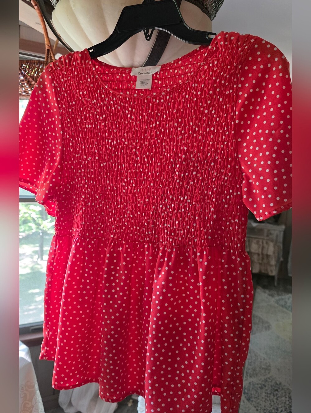 URBAN Romantics Red Polka Dot Smocked Peplum Top